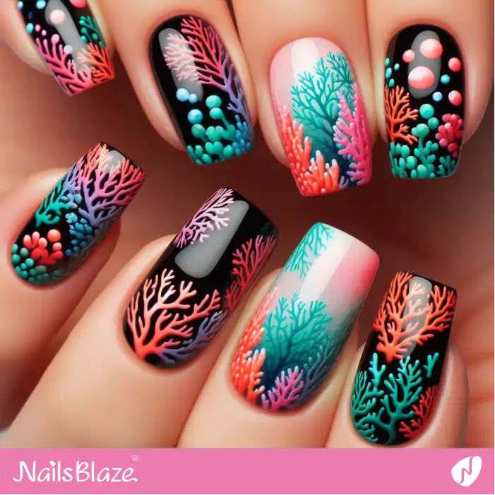 Marine Life Colorful Coral Reef  Nails | Save the Ocean Nails - NB2836